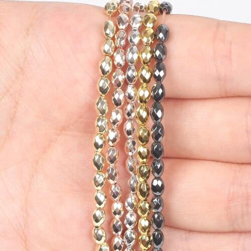 3x5mm 80-85pcs Gold Silver Faceted Rice Beads Gallstone Necklace Bracelet Accessories Loose Spacer Beads For Jewelry Making Diy