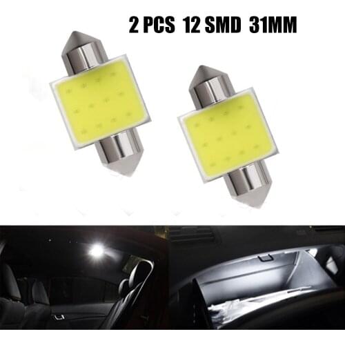 2Pcs COB LED 12SMD Car Roof Dome Lamp Door Trunk Interior Bulb Light 31MM White Trailer Turn Singal Lamp Auto Clearance Light