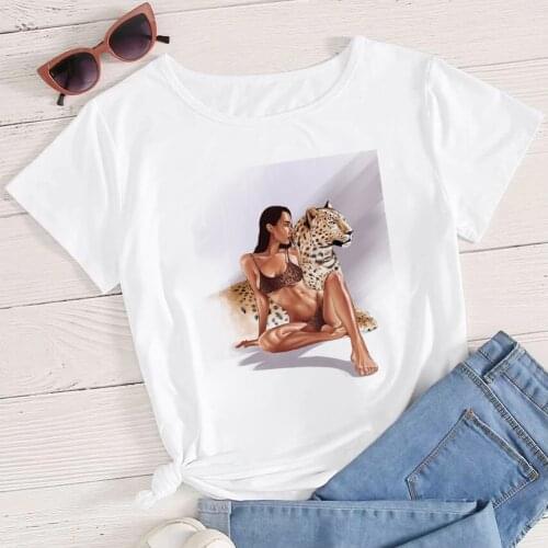 2021 Vogue Women T-shirt Sexy Leopard Model Printed Short Sleeve Hipster Harajcku Aesthetic Personalized Style Tshirt Top Tee