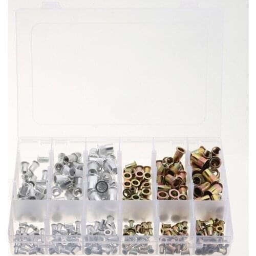 300PCS Rivetnuts Blind Set M3 M4 M5 M6 M8 M10 Zinc Plated Nuts Rivet Flat Head Threaded Rivet Insert Reveting Cap Rivet Nuts