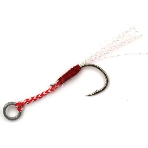 5pcs/lot Stainless Steel Jigging Spoon Fishing Hook With with feather and ring Jig Assist Fishhook Plate Saltwater Hook