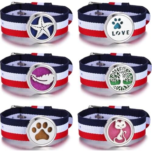 2021 New Aromatherapy Bracelet Tree of Life Cat Stainless Steel Aroma Perfume Essential Oil Diffuser Locket Bracelet Wristbands