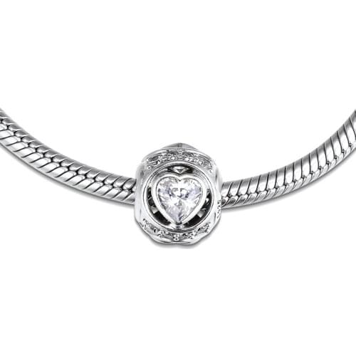 Fit Pandora Bracelet DIY Beads Crystal Elevated Heart Charm For Jewelry Making S925 Silver 021096