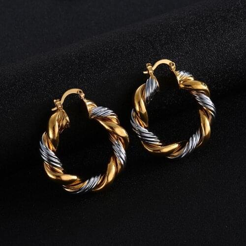 Ethiopian Two Tone Twisted Hoop Earring Jewelry Exquisite Women Fashion Earrings