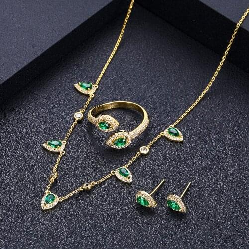 Janekelly 3pcs Bridal Zirconia Full Jewelry Sets For Women Party, Luxury Dubai Nigeria CZ Crystal Wedding