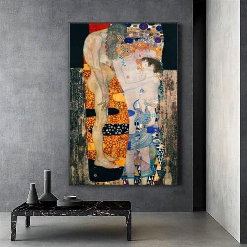 The Three Ages of Woman by Gustav Klimt Oil Painting on Canvas Posters and Prints Scandinavian Wall Art Picture for Living Room
