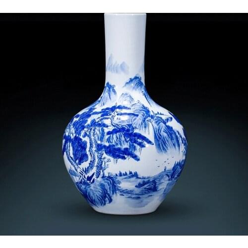 Jingdezhen Ceramic Hand-painted Blue And White Porcelain Landscaping Vases Chinese Living Room Decoration Large porcelain vase