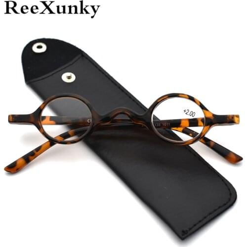 New 2021 Unisex Retro Round Reading Glasses For Men Women Mini Small Plastic Frame Magnifier Eyewear With Pocket Glasses Case