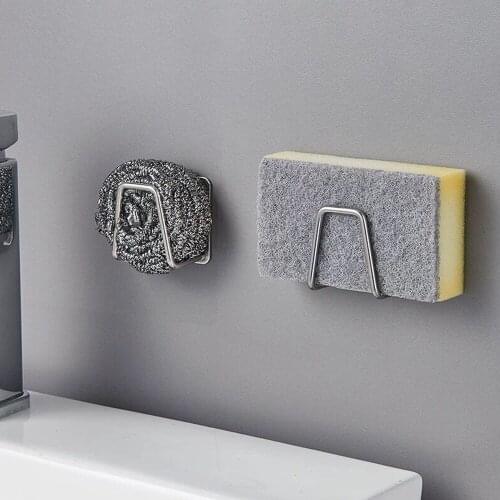 Kitchen Stainless Steel Sink Sponges Self Adhesive Drain Drying Rack Kitchen Wall Hooks Accessories