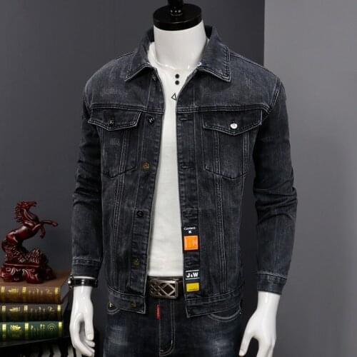 Casual Black Denim Jacket Men Autumn Cotton Pilot Coat Hat Detachable Outerwear