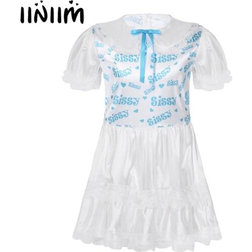Sissy Mini Dresses Mens Lace Trimmed Babydoll Pajama Adult Baby Crossdresser Lingerie Gay Party Dress Sexy Costume for Clubwear