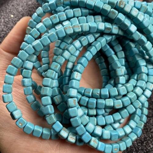 New Square Natural Stone Bead Blue Turquoises Bracelet Necklace Jewelry For DIY Jewelry Birthday Gift Size 4mm/6mm/8mm