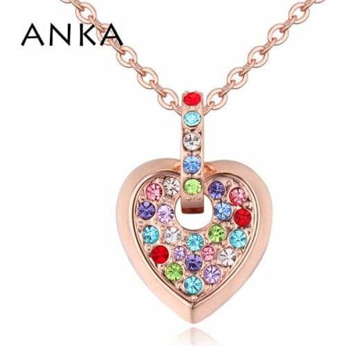 ANKA brand love heart rose gold color necklaces & pendant rhinestone jewelry for lover women crystal necklace gift #123592