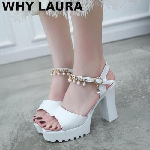 Sandals mermaid mouth high heels wedges pearl embellished sandals one - word buckle sandals women casual summer elegant sandals
