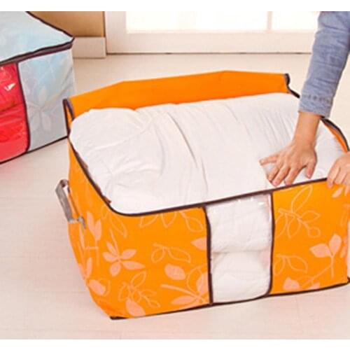 Foldable Leaf Print Quilt Blanket Clothes Storage Bag Non-Woven Pouch Organizer Compressed Saving Space Clothing Organizer