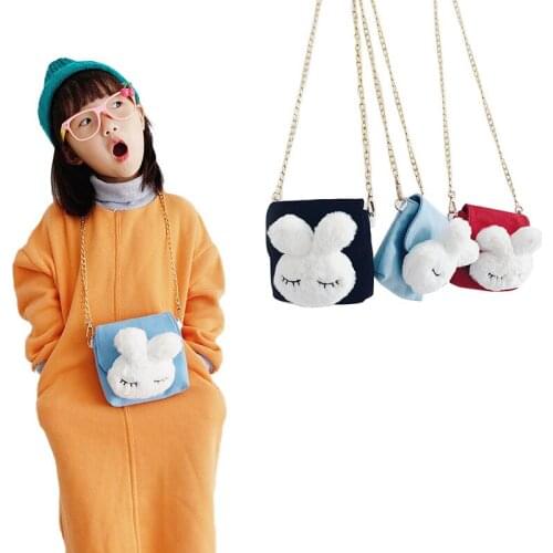 Crossbody Bag for Children Small Size with Plush Rabbit Pattern for Children Multipurpose Shoulder Bag for Children