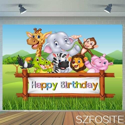 Spring Blue Sky Meadow Zoo Animal Party Backdrop Child Birthday Room Decoration Photography Photo Custom Kids Vinyl Background