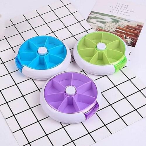150pcs Round Seven Grids Per Week Rotating Combined Pill Box Portable Plastic Medicine Storage Convenient for Travel W0185