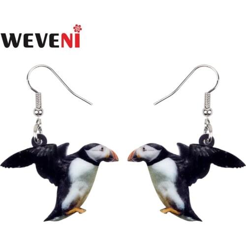 WEVENI Acrylic Fashion Flying Puffin Loomery Bird Earrings New Long Dangle Drop Trendy Jewelry For Women Girls Cute Animal Charm