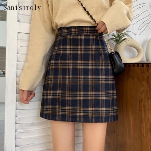 Korea Vintage Plaid Skirt Spring Autumn Women 2021 New All Match A-Line Skirt Students High Waist Bodycon Short Mini Skirts