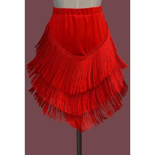 2019 Latin Dance Skirt Women Sexy Split Black Tassel Fringe Skirts Ladies Samba Salsa Cha Practice Performance Dancing Clothes