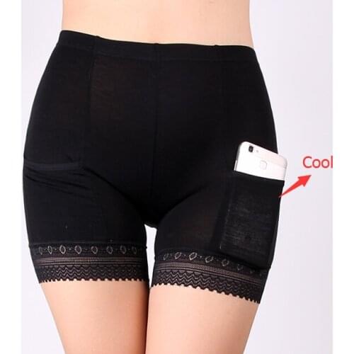 Free Shipping With Pocket Safety pants Female Summer Lace No curling Base insurance pants Ladies panties Size M L XL #8136R3