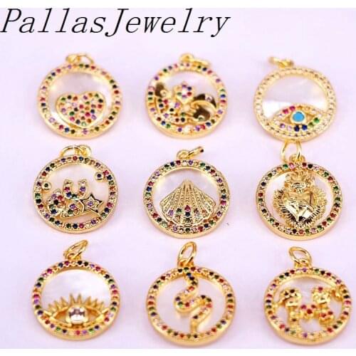 10Pcs Fashion hot sale Mix Random cz/shell pendant,Round shape charm,necklace/bracelet jewelry making component