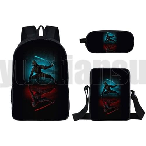 16 Inch 3 Pcs Set Bushido Samurai Backpack 3D Anime Travel Bookbag Japan Samurai Bagpack School Bag Pencil Case Back To School