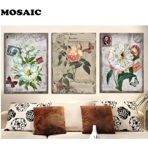 3pcs/set Diamond Painting Flower Full Square Diamond Embroidery Sale rose flowers Rhinestone Picture Diamond Mosaic Drop Ship