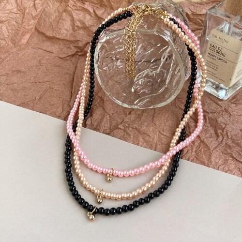 Bohemain Solid Color Beaded Necklace for Women Small Ball Pendent Short Choker Necklace Summer Beach 2021 Fashion Jewerly AM3243