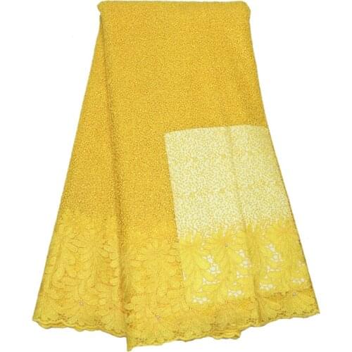 Big sale beautiful yellow new guipure African cord lace fabric with beads polyester mesh embroidery lace for party wedding dress