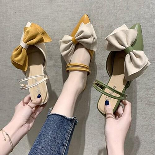 Fairy Wind Two Wear Modern Sandals Summer New Style Butterfly-knot Fashion Back Strap Square Heel Party Low (1cm-3cm) Sandals