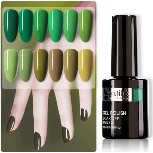 Beautilux Nail Gel Polish Bamboo Leaf Olive Green Color Semi Permanent Gels Lacquer Soak Off UV LED Gels Varnish AC25-36 10ml