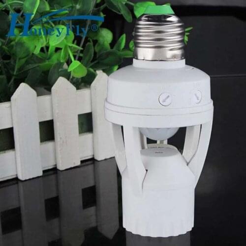 HoneyFly E27 Motion Sensor Lamp Holder AC110-220V 60W 360 Degrees IR Infrared Human Body Sensor Plug Socket Switch Base LED Bulb