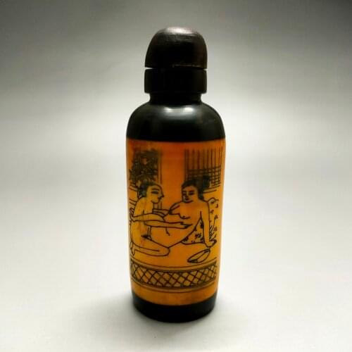 Exquisite Interesting Collection Chinese hand-painted engraved character stories beauty cow bone snuff bottle / pattern random