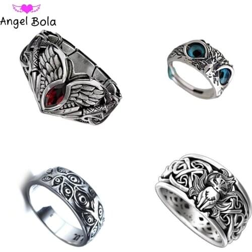 New Retro Silver Angel Hell Demon Eye Lucky Owl Nine Tail Fox God Eye Ring High-end Jewelry Holiday Gift Wholesale