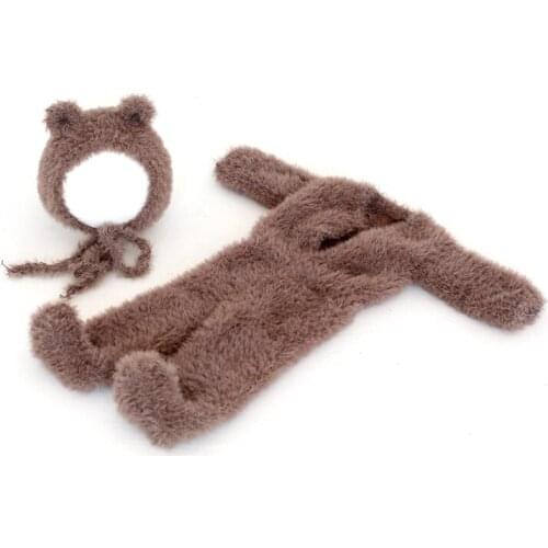 Newborn Boy Bear Outfit Onesie Crochet Baby Boy Photography Footed Romper Fuzzy Newborn Hat Pants Baby Overalls Jumpsuit Props