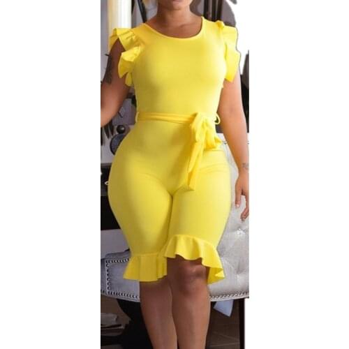 O-Neck Ruffles Sleeve Sashes Overalls Jumpsuits Outfit 2018 Summer women playsuits casual sexy fashion Bandage rompers D857