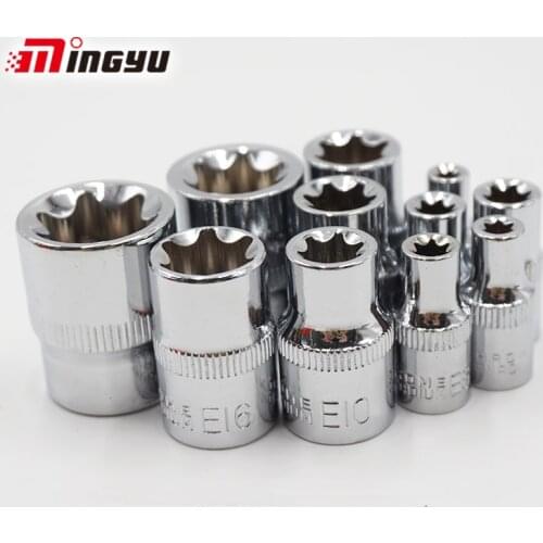 3/8 1/2 Inch Torx Socket Set E4 E5 E6 E7 E8 E10 E11 E12 E14 E16 E18 E20 E 22 E24 E Type Star Female Wrench Head Nut Driver Tools