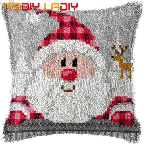 Latch Hook Cushion Santa Clause Pre-Printed Canvas Cushion Cover Acrylic Yarn Crochet Pillow Case Hobby & Crafts Christmas Decor