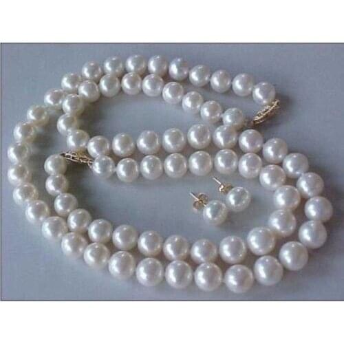 SET OF 9-10MM AAA GENUINE WHITE PEARL NECKLACE, BRACELET & EARRINGS
