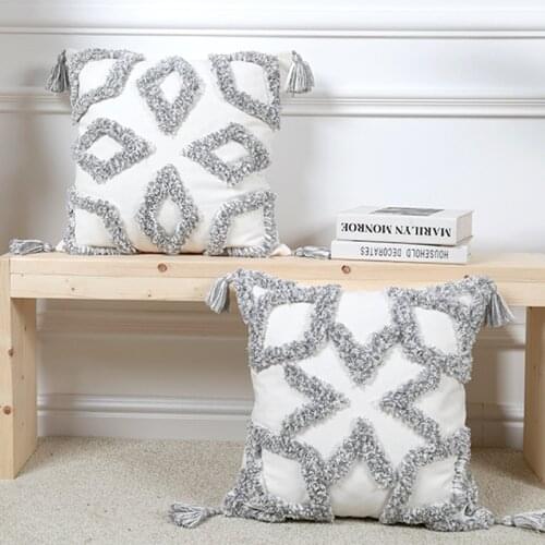 Home Decor Grey white Cushion Cover 45x45cm/30x50cm Pillow Cover Tassels Tufted For Sofa Bed Chair Bench Living Room Bed Room