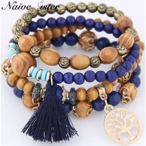2020 New Hot 4pcs Tassel Cute Tree of Life Charm Bracelet for Women Handmade Beaded Jewelry Vintage Ethnic Girl Lady Party Gift