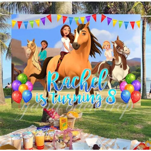 Custom Spirit Horse Flowers Party Theme Photography Background Riding Boy Girl Kid Birthday Dinner Table Backdrop Studio Video