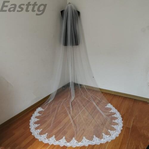 Real picture White Ivory 300cm Cathedral Length Wedding Veils One Layer Lace Bridal Accessories Veil with Comb Veu de Noiva