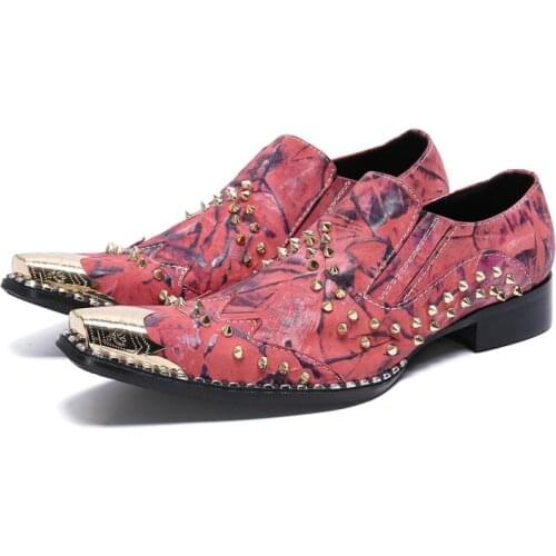 Luxury Metal Pointed Toe Men Shoes Casual Fashion Loafers Slip-On Leisure Party Shoes Mens Nightclub Bars Career Work Show Shoes