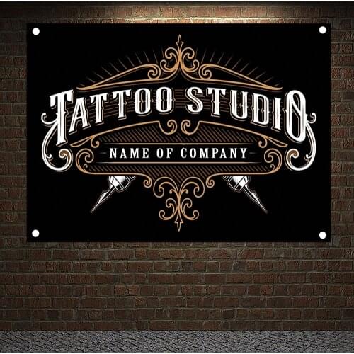 Tattoo Banners Custom NAME OF COMPANY, Vintage Tattoo Studio Barber Shop Ad Plaque Signs Poster Home Decoration Wall Art Flags