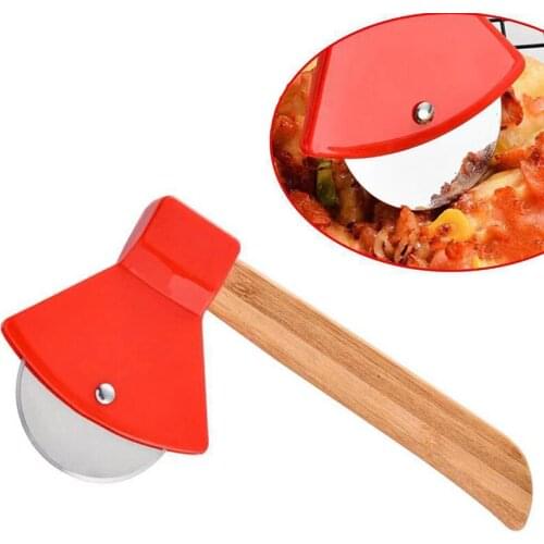 Axe Pizza Wheel Cutter Stainless Steel Cake Bread Pies Knife Bamboo Handle Rotating Blade Kitchen Pizza Tools Baking Accessories