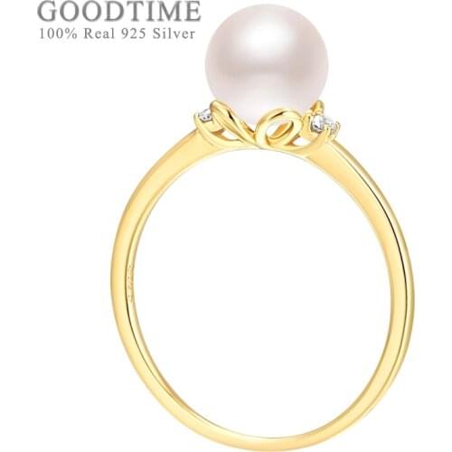 Trendy Women Ring 925 Sterling Silver Gold Color Ring With Pearl Rhinestone Bride Wedding Rings For Silver Jewelry Accessories