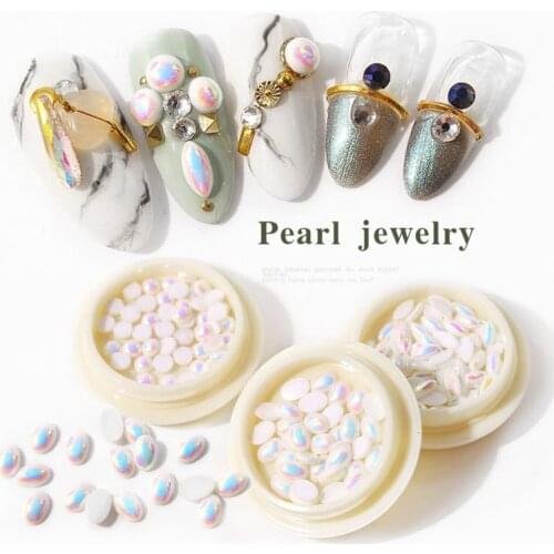 Nail Art Jewelry Rhinestone Decoration Shaped Pearl Electroplating AB Flat Bottom Semicircle Non-Fading Pearl White
